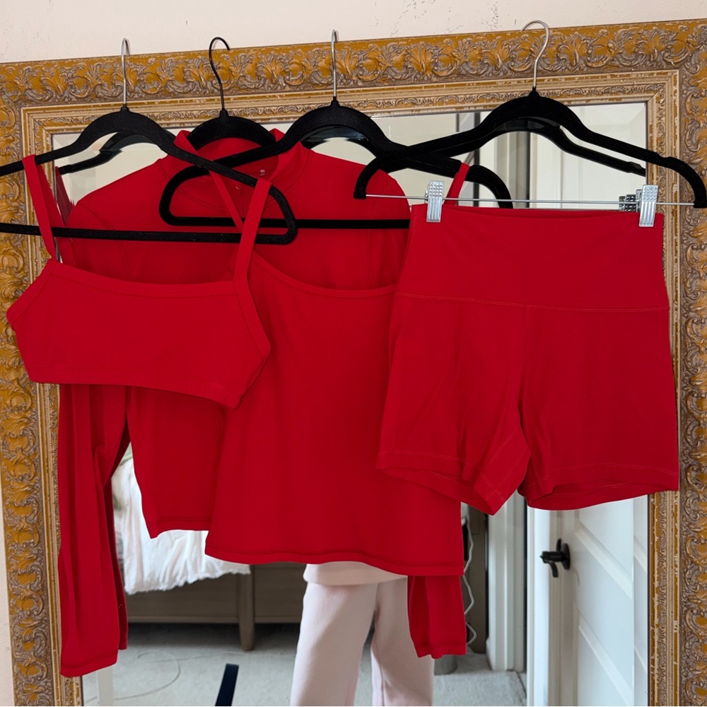 Aritzia 4-Piece Red BUTTER Set ❤️ Zip Up + Shorts + Bra + Tank | Size M / 6